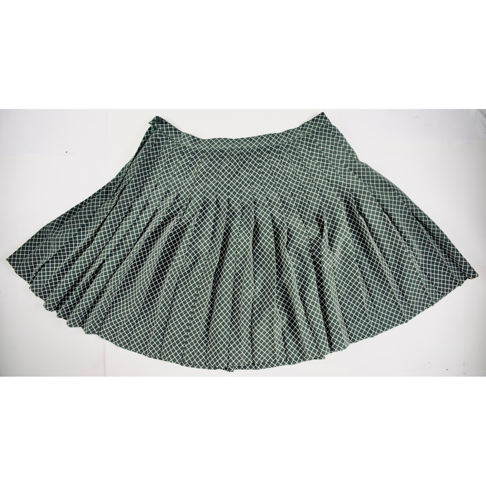 EXPRESS Women's Green White Grid‎ Pleated Skirt Size 13 14